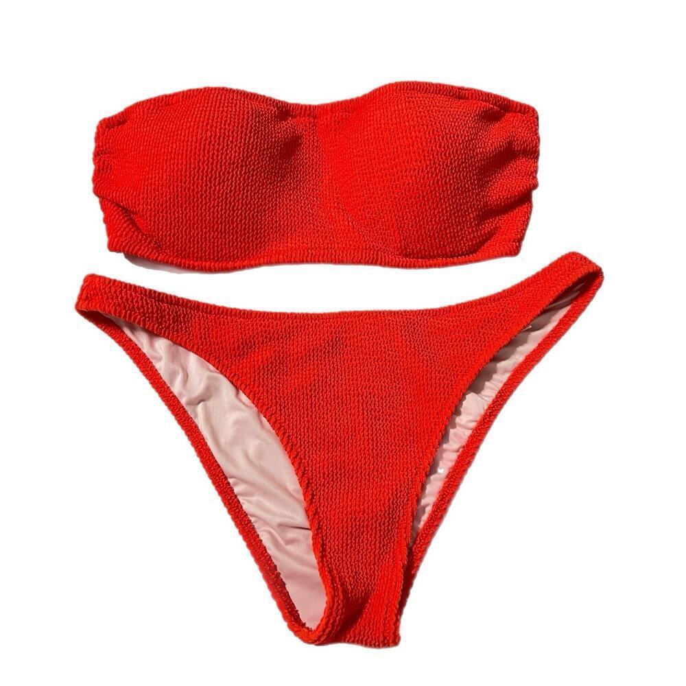 Shade & Shore Bikini Set Orange Bikini Bottoms Sz M Top Strapless 34DD M